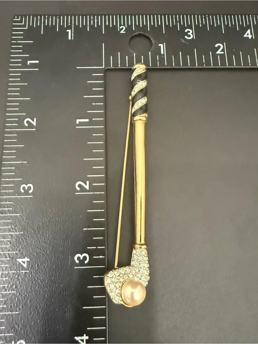 Vintage Retired SWAROVSKI Swan Signed Pave Crystal Faux Pearl Golf Club Brooch